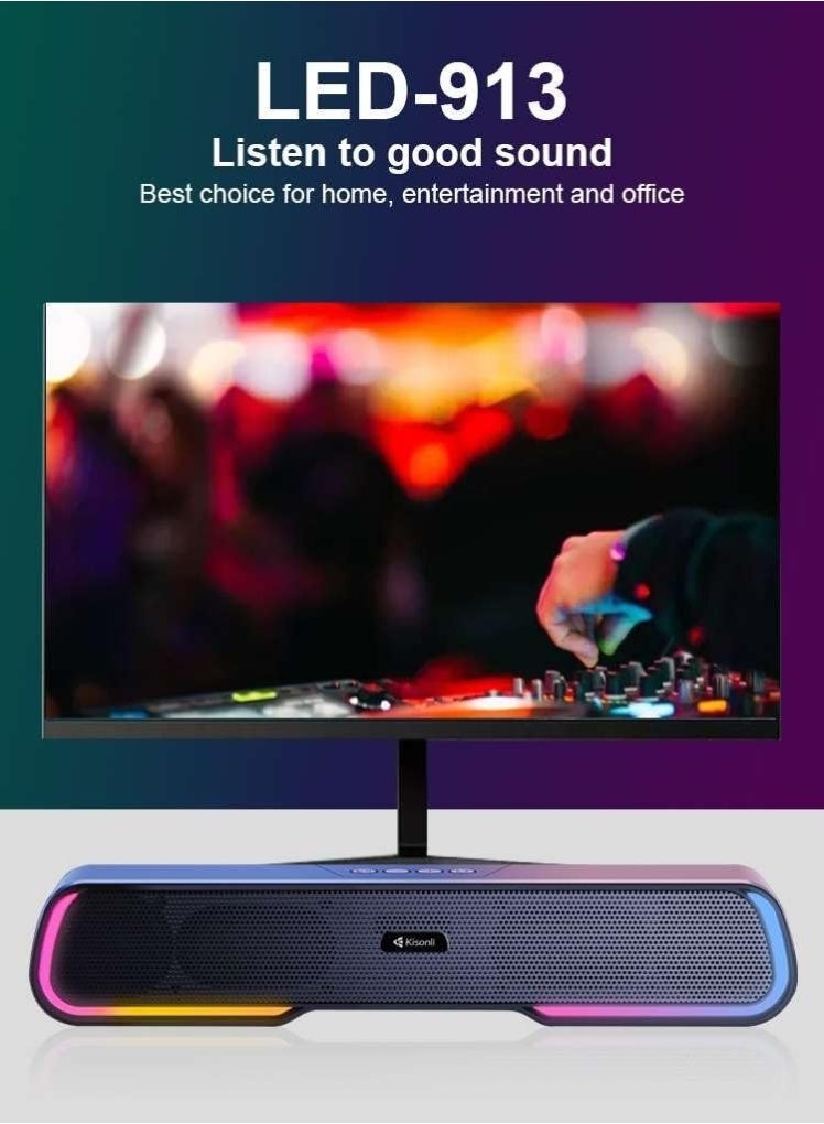 Kisonli 🔊 Kisonli LED-913 Bluetooth Speaker with RGB Light – Stereo Sound – Multi Ports - Image 3